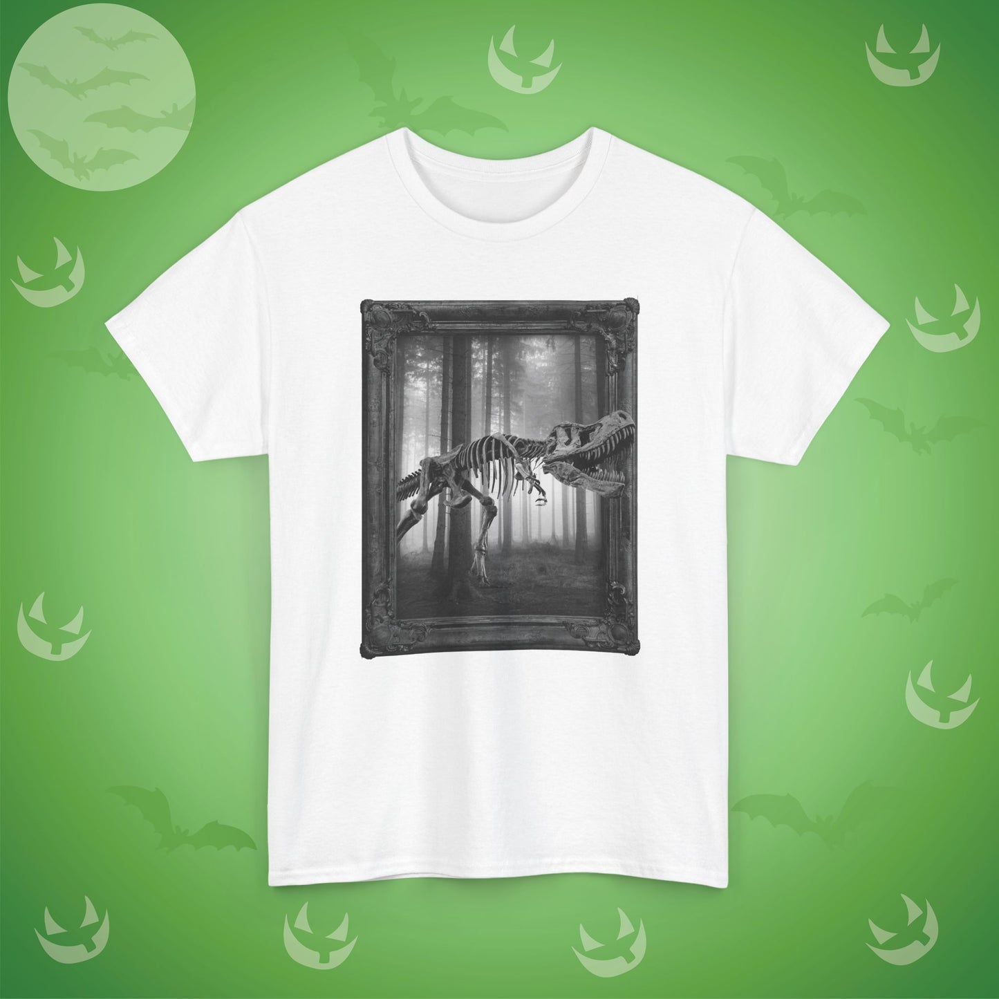 Stalking Skeletal T-Rex Halloween T-Shirt | Dinosaur Photographic Design