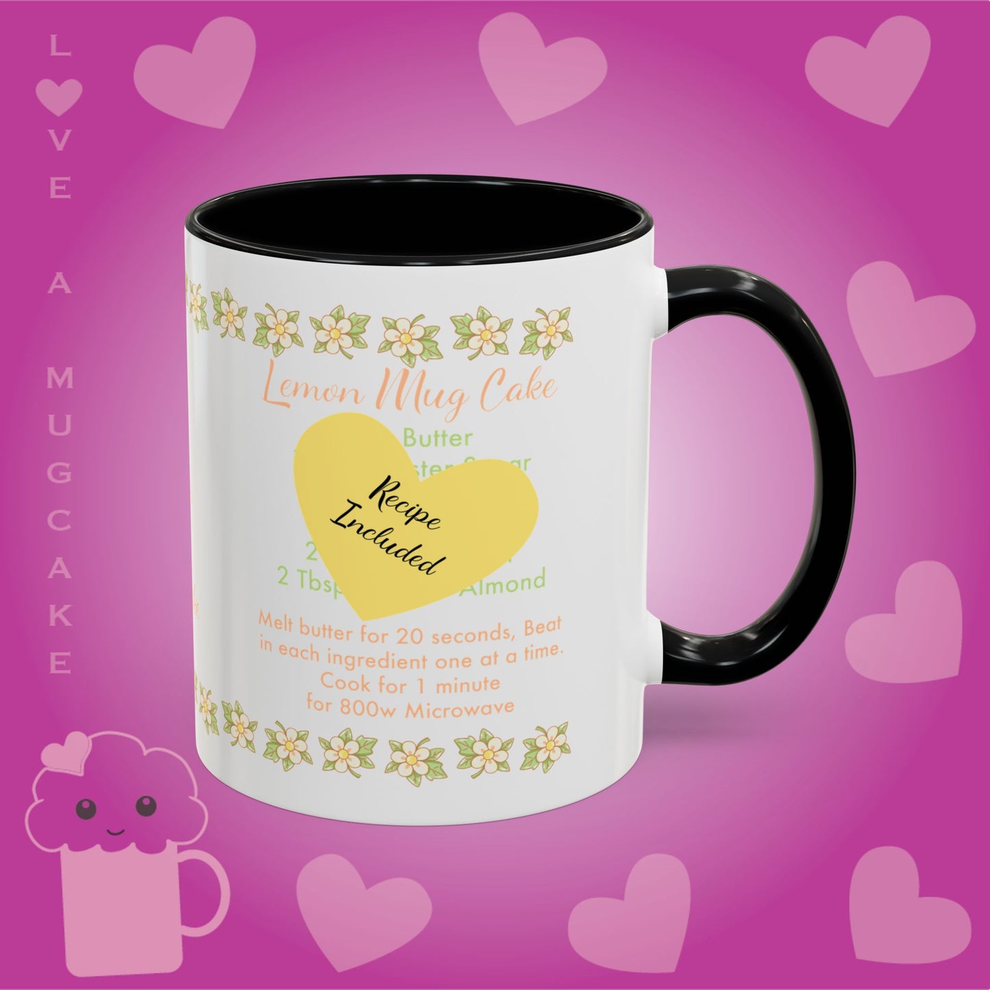 Lemon Mugcake Mug with Recipe Cute Character