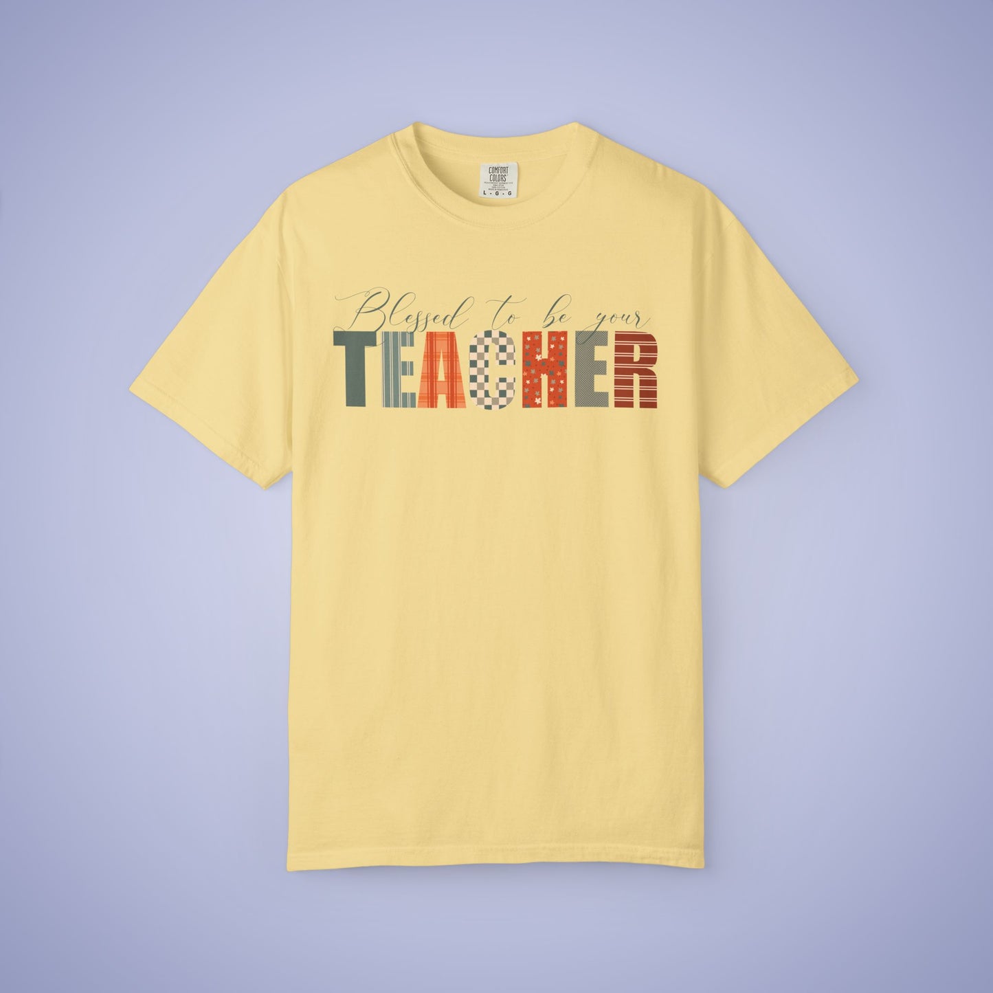 Blessed to be Your Teacher White Thanksgiving Patterned Word Art Comfort T Shirt Unisex