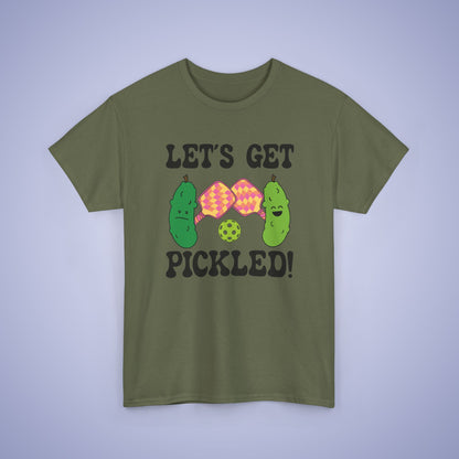 Lets Get Pickled Funny Alcohol Drinking Pickleball T Shirt Black Graphic Design