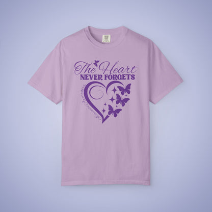 The Heart Never Forgets Alzheimers Awareness Comfort Colors T Shirt Unisex