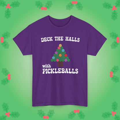 Deck the Halls with Pickleballs T Shirt Green Graphic Design Christmas Pickleball Gift