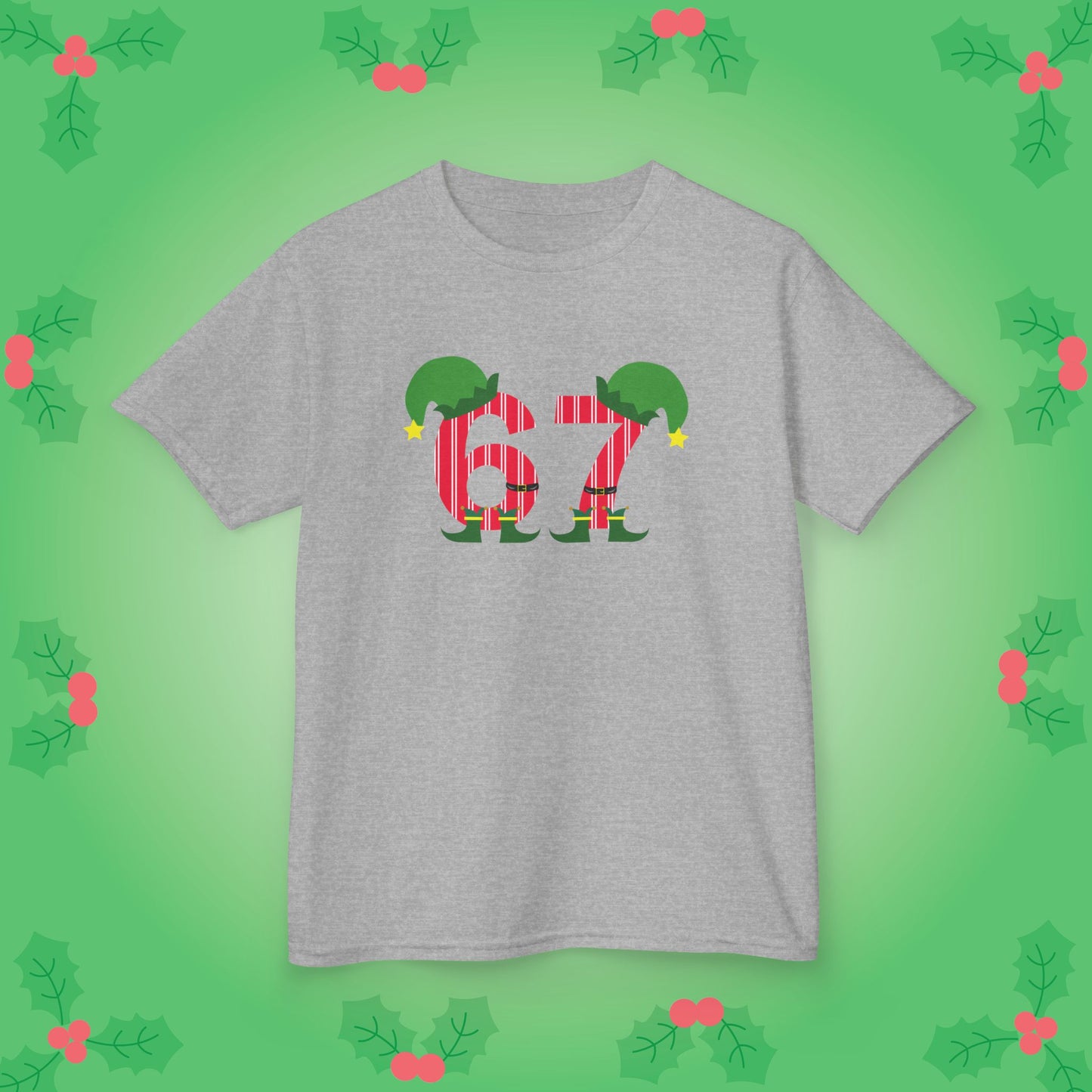 Elf Patterned Text Christmas 67 Tee Fun Trending Kids Cotton T Shirt Six Seven Youth