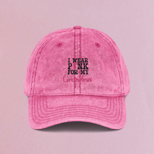 I Wear Pink for my Loved One Personalized Embroidered Breast Cancer Awareness Unisex Distressed Cap Gift Pink