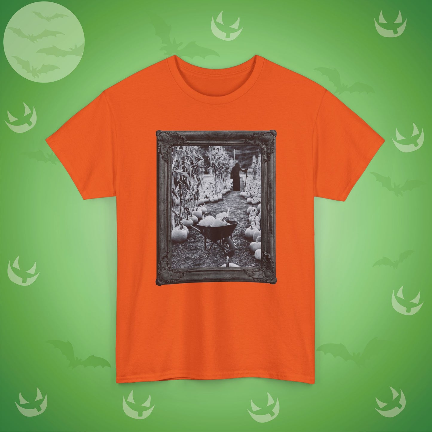 A Reaper in the Pumpkin Patch Spooky Halloween T-Shirt | Photographic Design