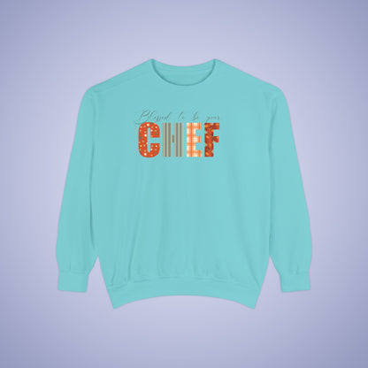 Blessed to be Your Chef White Thanksgiving Patterned Word Art Comfort Sweatshirt Unisex