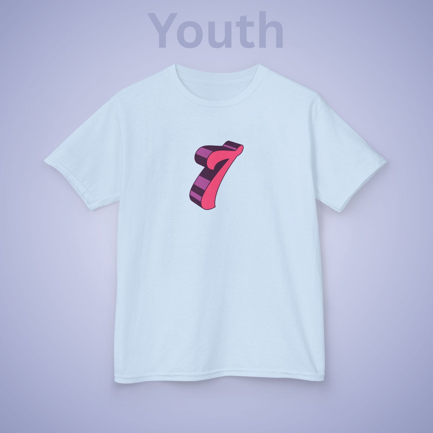 Pink Word Art 7 Tee Fun Trending Kids Cotton T Shirt Six Seven Youth