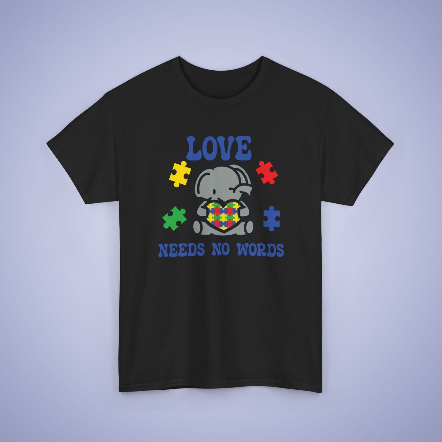 Elephant Puzzle Heart Graphic Love Needs No Words Autism Awareness Unisex T Shirt