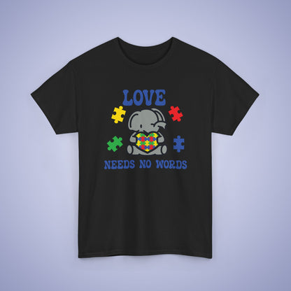 Elephant Puzzle Heart Graphic Love Needs No Words Autism Awareness Unisex T Shirt