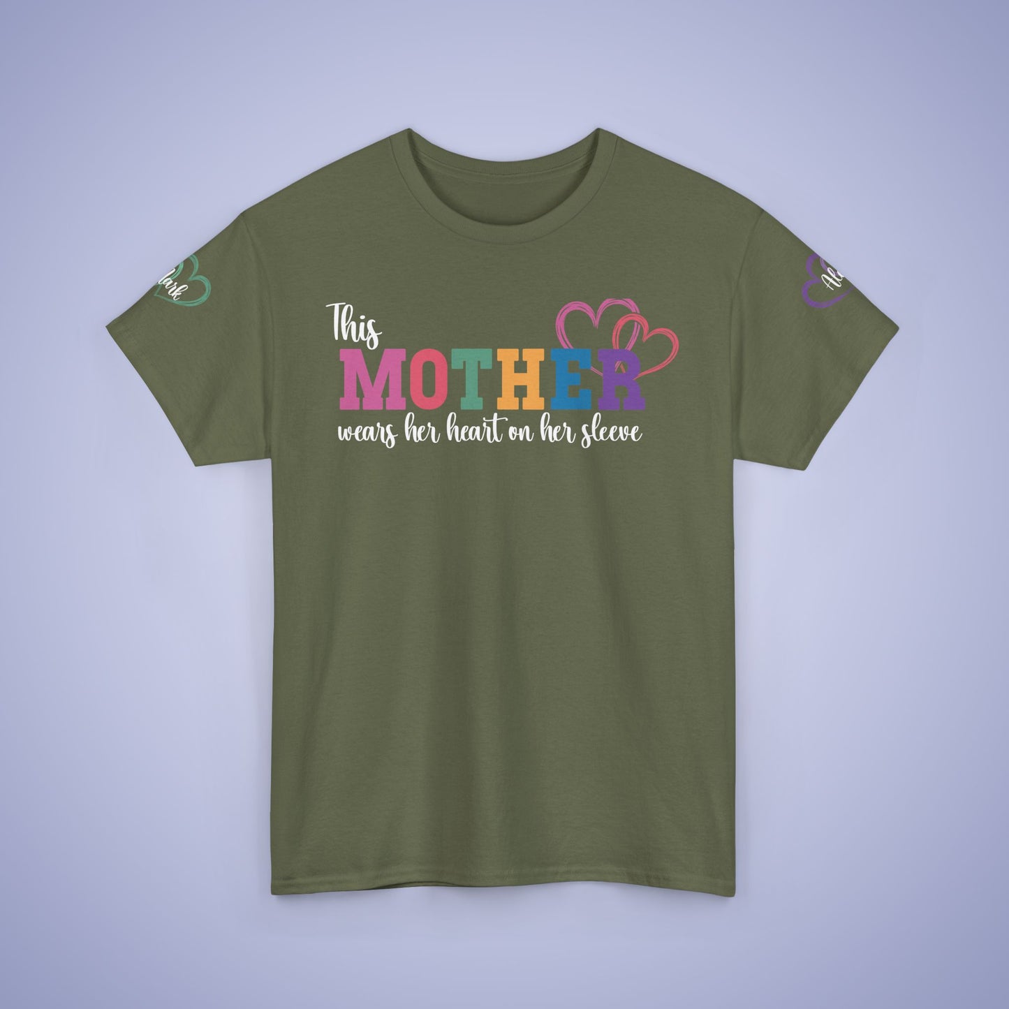 This Mother Wears Her Heart on Her Sleeve Unisex Heavy T Shirt Personalized