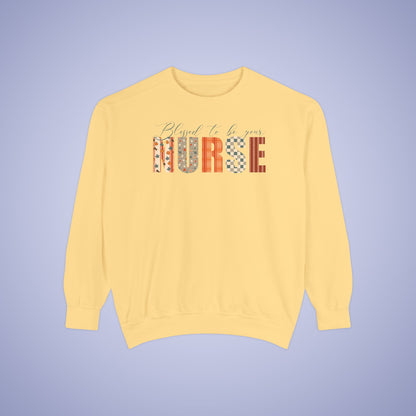 Blessed to be Your Nurse White Thanksgiving Patterned Word Art Comfort Sweatshirt Unisex