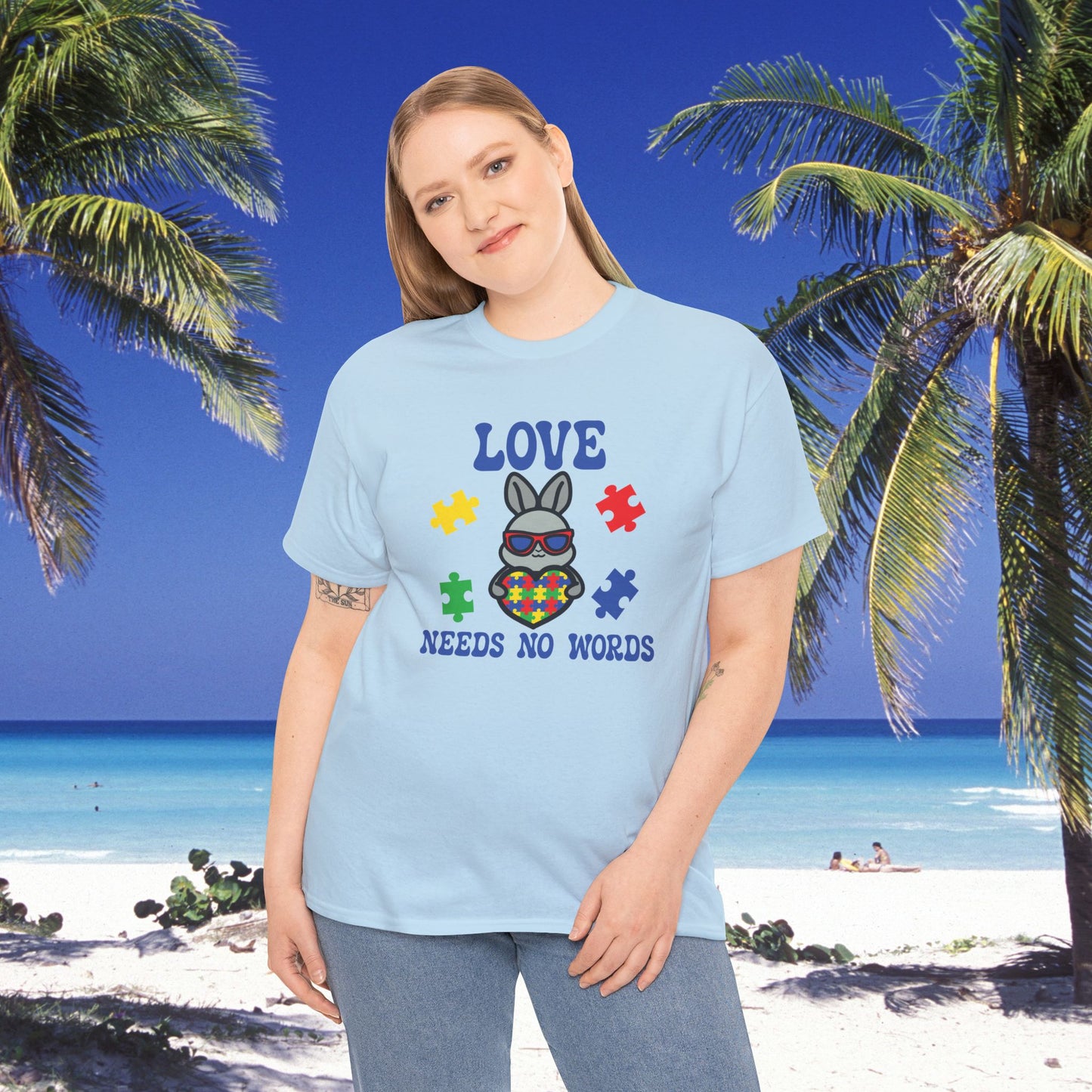 Rabbit Puzzle Heart Graphic Love Needs No Words Autism Awareness Unisex T Shirt