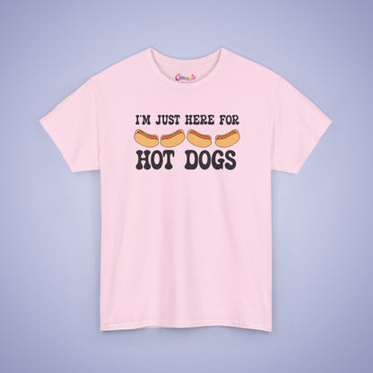 I'm Just Here for the Hot Dogs Funny Hot Dog T-Shirt | Hot Dog Lover Gift Black