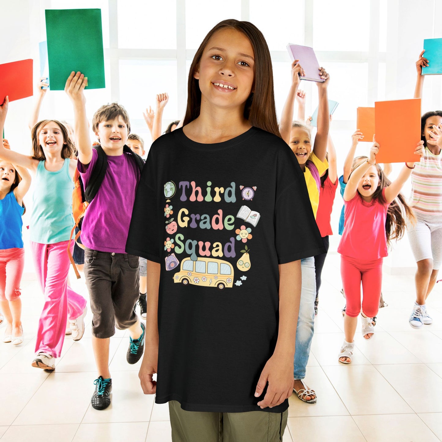 Third Grade Squad Retro Fun Kids Cotton T Shirt Back To School Youth