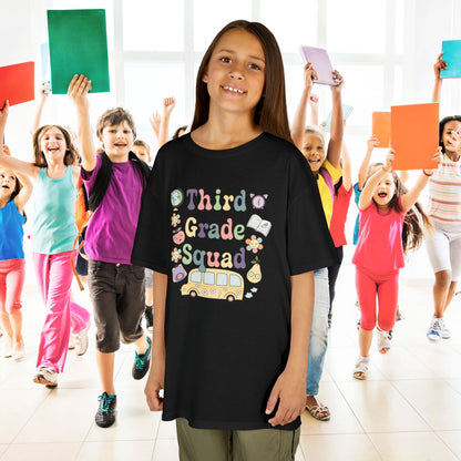 Third Grade Squad Retro Fun Kids Cotton T Shirt Back To School Youth