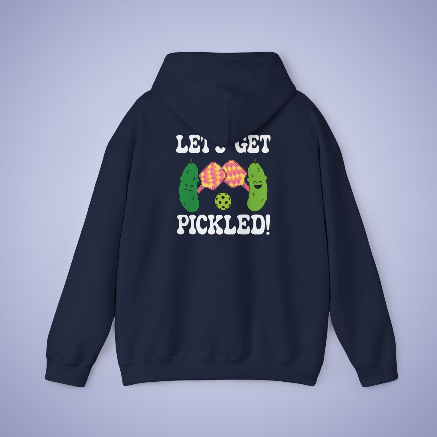 Lets Get Pickled Funny Alcohol Drinking Pickleball Hoodie White Graphic Design
