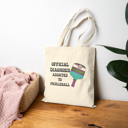 Official Diagnosis Addicted to Pickleball Cotton Canvas Doctor Gift Tote Bag