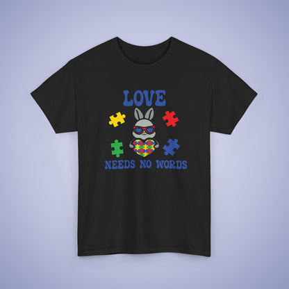 Rabbit Puzzle Heart Graphic Love Needs No Words Autism Awareness Unisex T Shirt