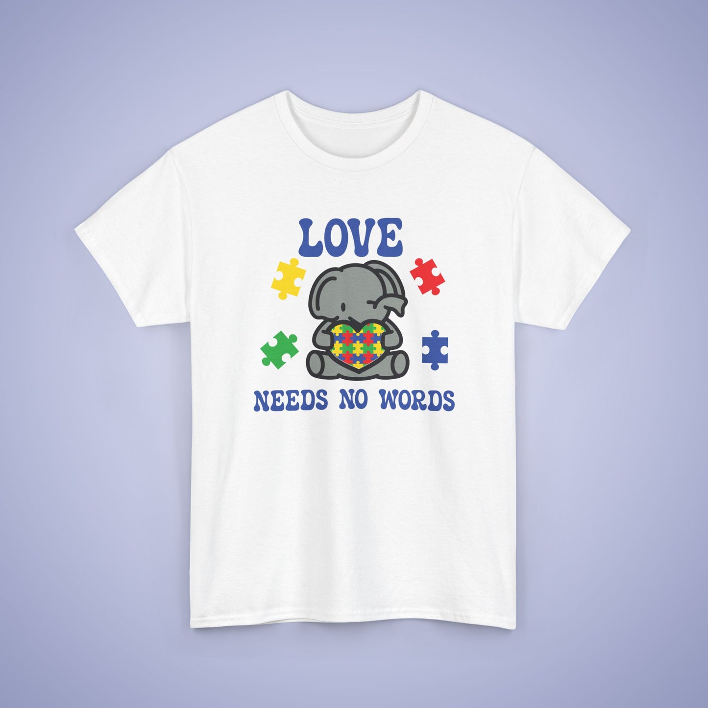 Elephant Puzzle Heart Graphic Love Needs No Words Autism Awareness Unisex T Shirt