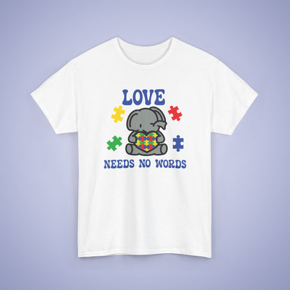 Elephant Puzzle Heart Graphic Love Needs No Words Autism Awareness Unisex T Shirt