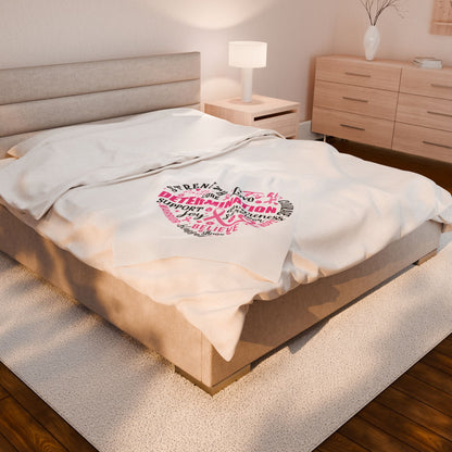 Heart Full of Fight Breast Cancer Awareness White Velveteen Plush Blanket 3 Sizes Chemotherapy Gift