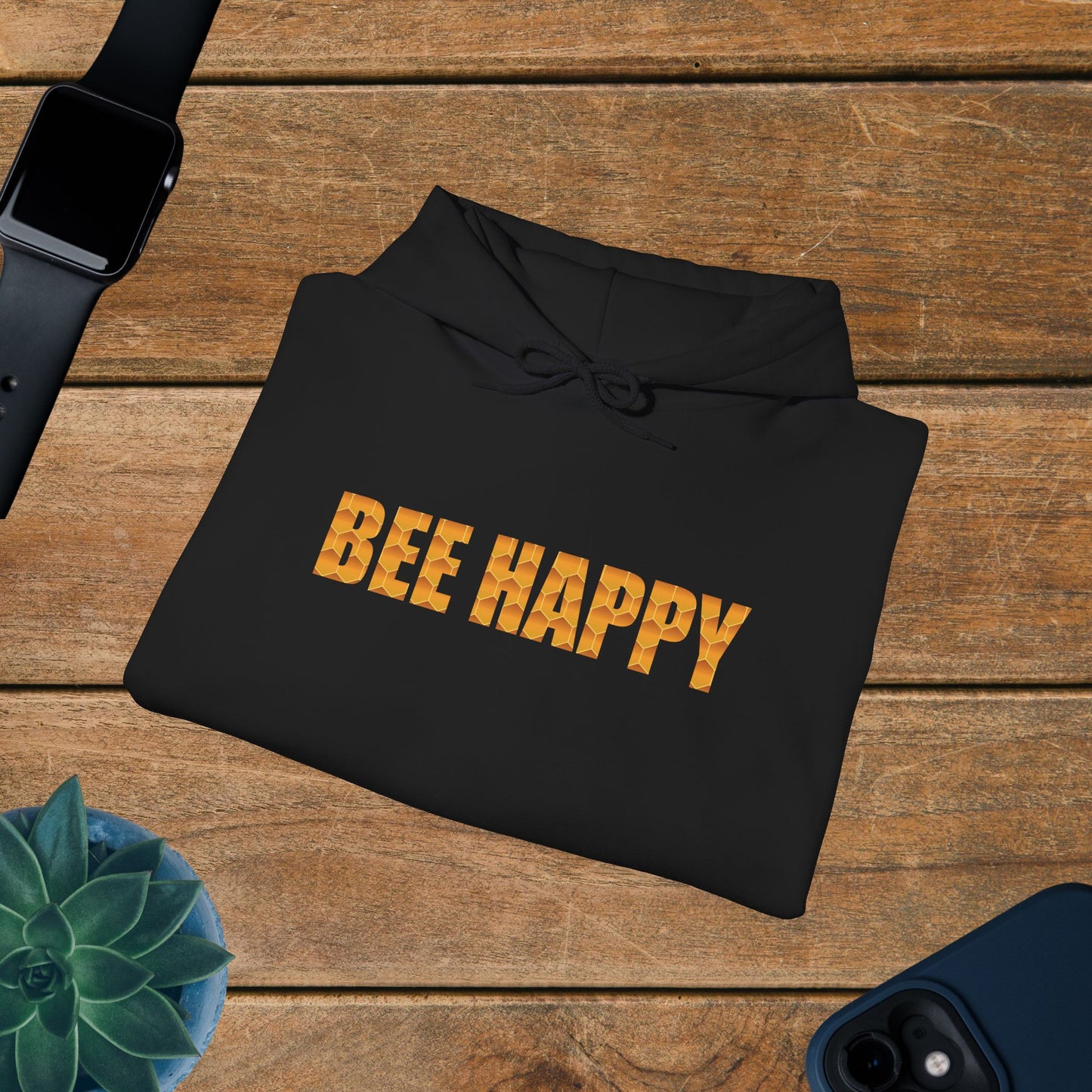 Bee Happy Sweet As Honey  Honeycomb Word Art Design Hoodie Sweatshirt