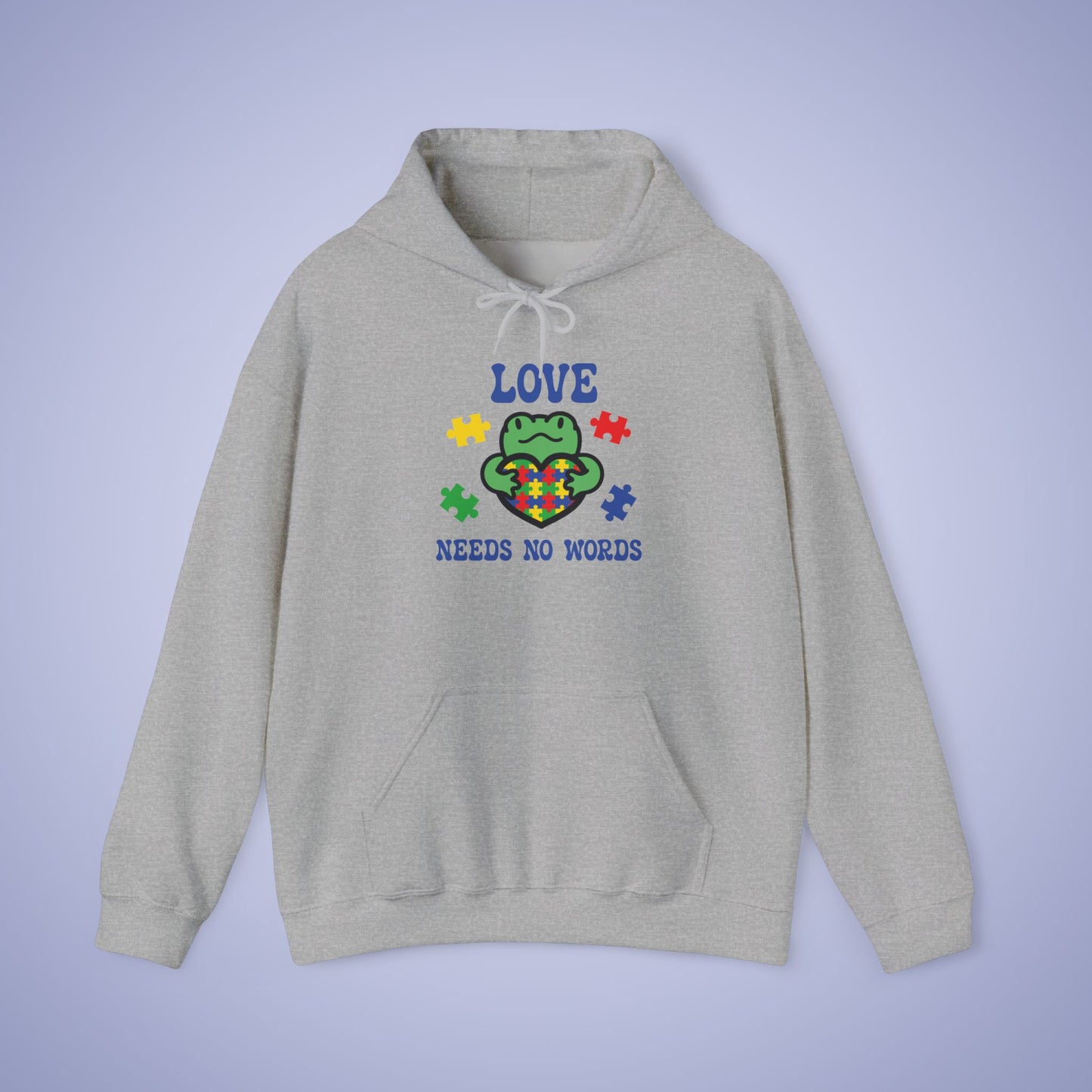 Love Needs No Words Frog Lover Graphic Autism Awareness Hoodie Unisex