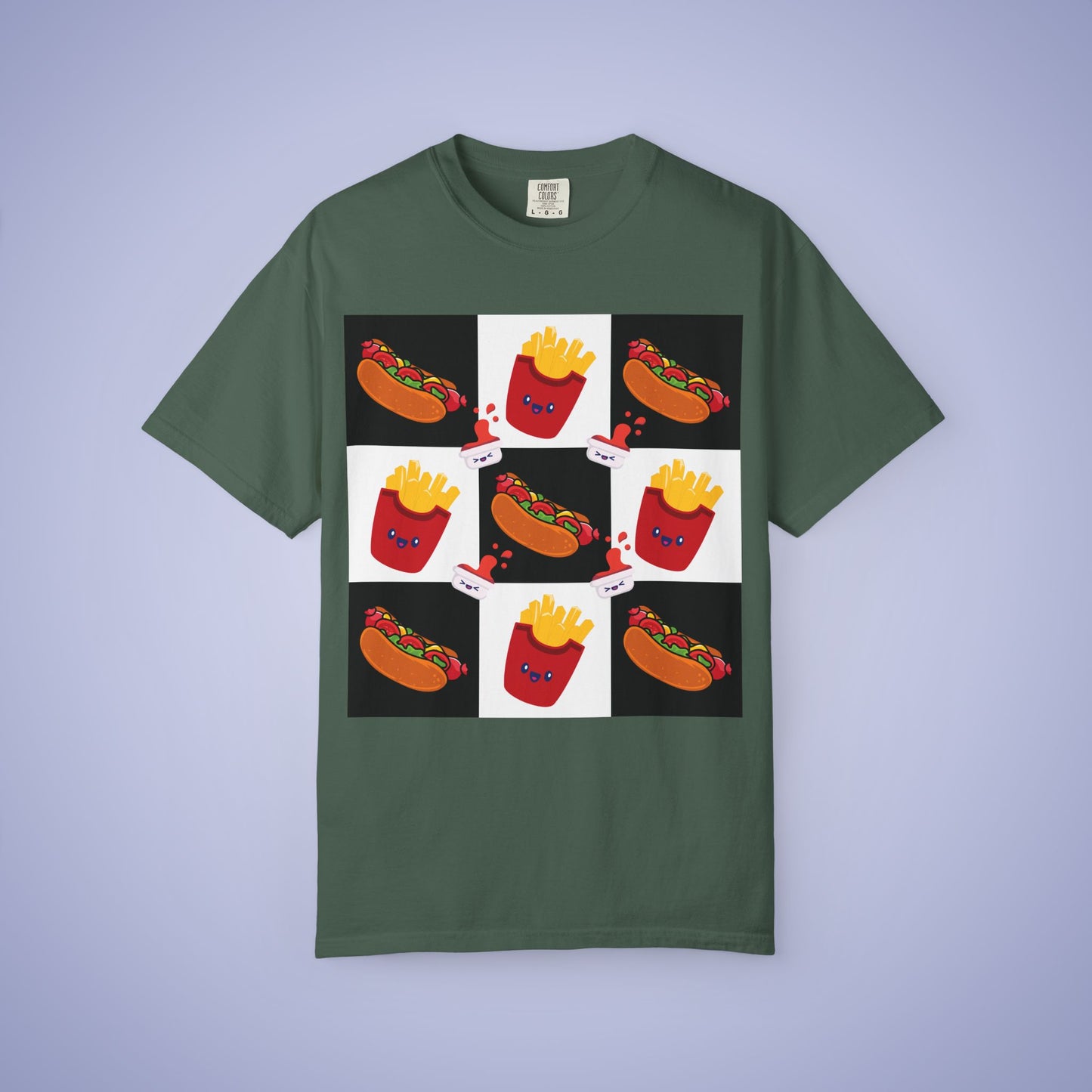 Hot Dog and Chips Lover Grid Art Comfort Colors T Shirt Unisex