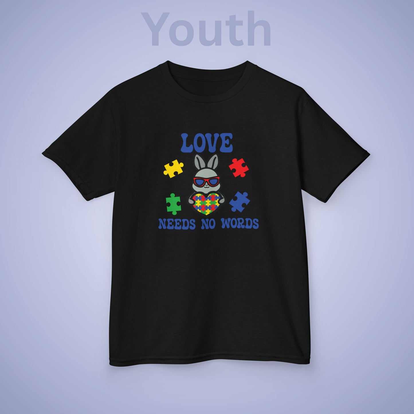 Love Needs No Words Rabbit Graphic Autism Awareness Cotton Youth T Shirt
