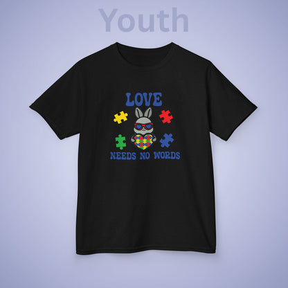Love Needs No Words Rabbit Graphic Autism Awareness Cotton Youth T Shirt