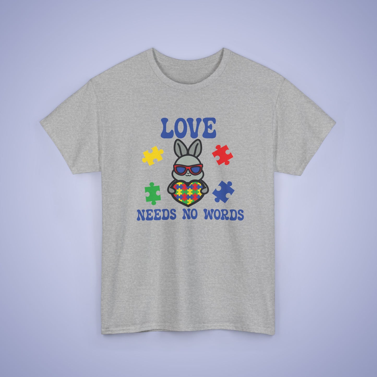Rabbit Puzzle Heart Graphic Love Needs No Words Autism Awareness Unisex T Shirt