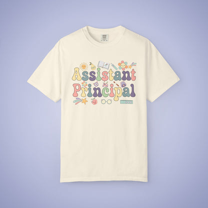 Beige t shirt with 'Assistant Principal' text on a cream background