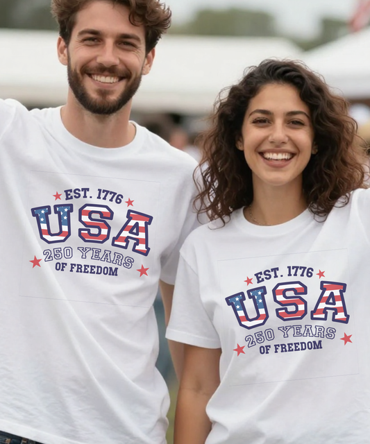 USA Word Art 250 Years of Freedom Silhouette Style USA Celebration Unisex T Shirt
