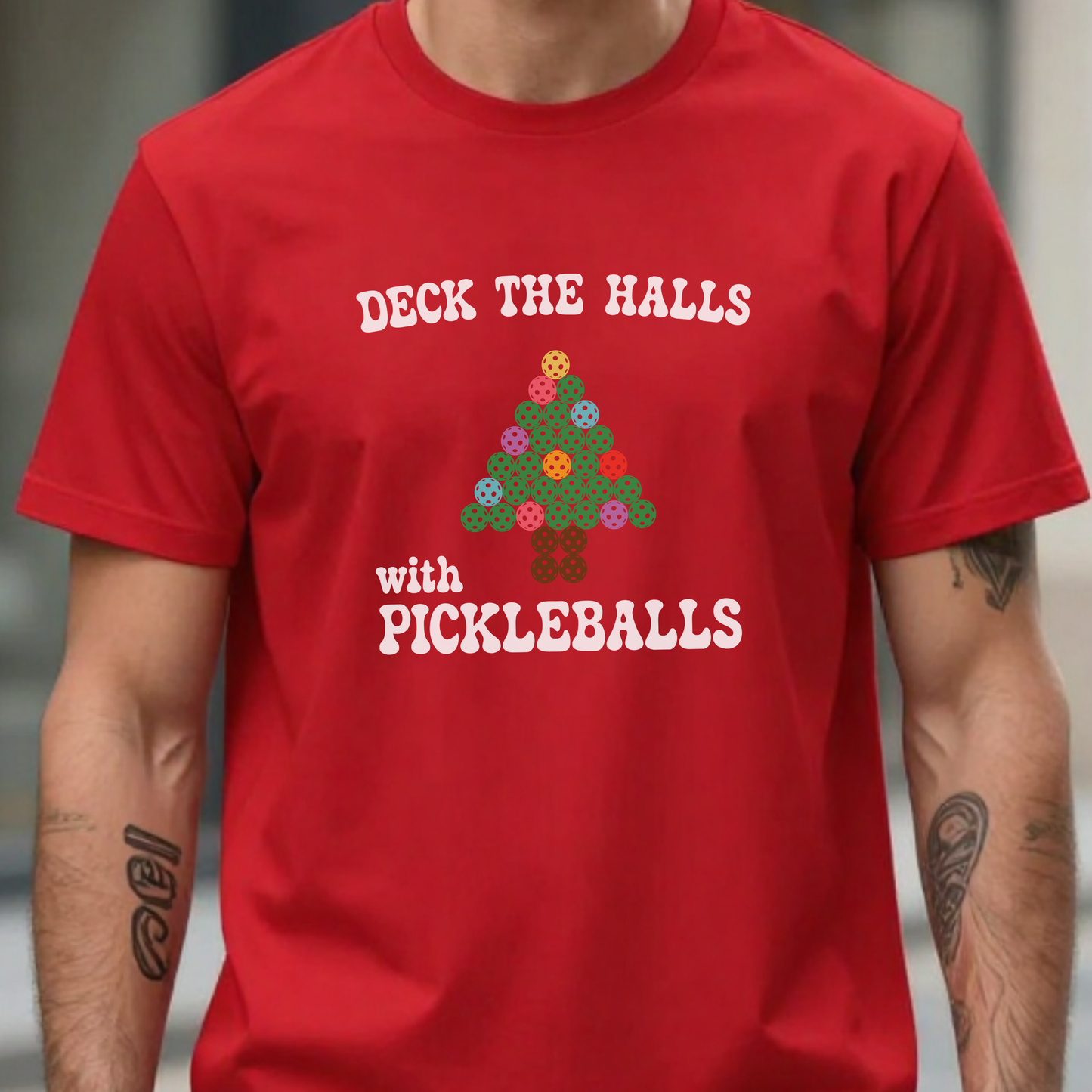 Deck the Halls with Pickleballs T-Shirt | Christmas Pickleball T-Shirt Green Version