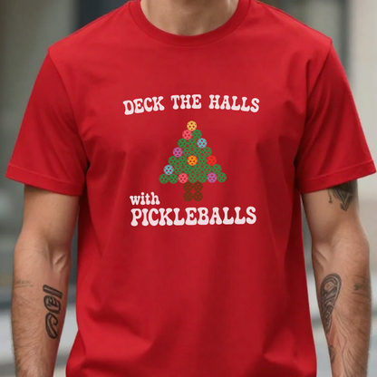 Deck the Halls with Pickleballs T-Shirt | Christmas Pickleball T-Shirt Green Version