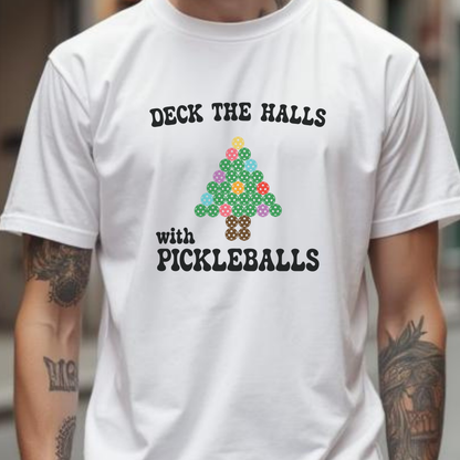 Deck the Halls with Pickleballs T-Shirt | Christmas Pickleball T-Shirt Red Version