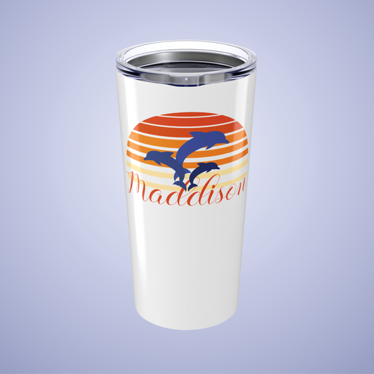Dolphin Paradise Personalized Name Tumbler Birthday Gift White