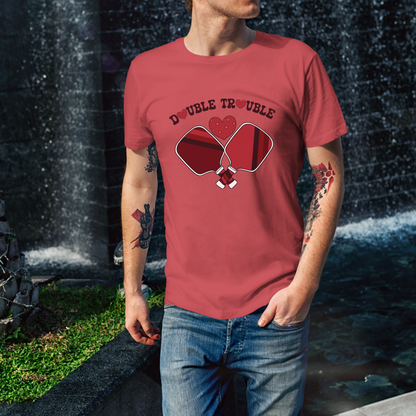 Double Trouble Pickleball T-Shirt | Retro Couple Matching Red and White Version