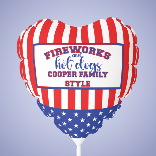 Fireworks and Hot Dogs Personalized Patriotic July 4th Home Decor Party Balloon USA Flag