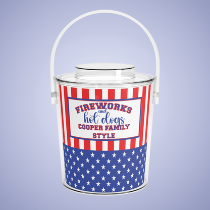 Fireworks and Hot Dogs Personalized Patriotic July 4th Home Decor Ice Bucket USA Flag