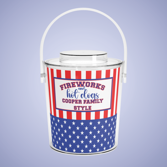 Fireworks and Hot Dogs Personalized Patriotic July 4th Home Decor Ice Bucket USA Flag
