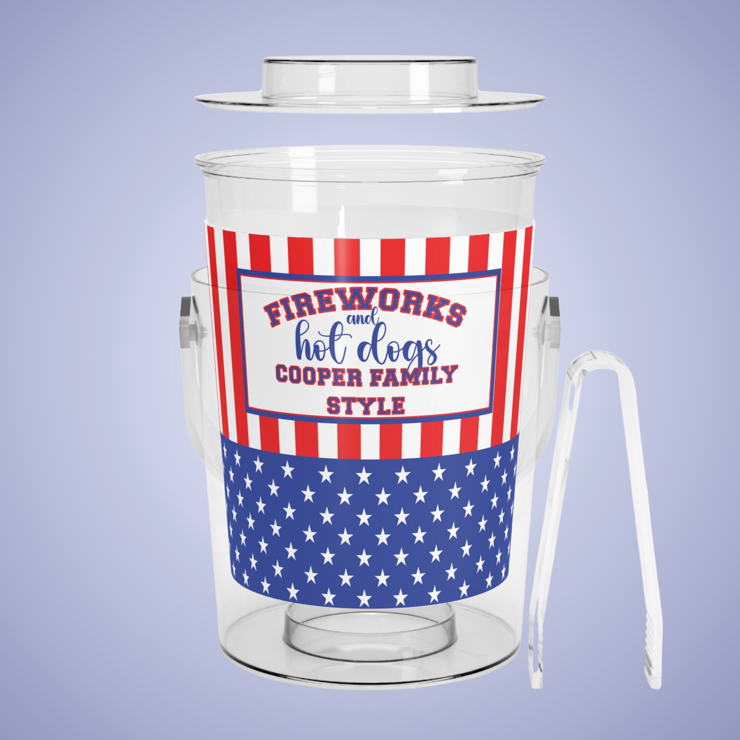 Fireworks and Hot Dogs Personalized Patriotic July 4th Home Decor Ice Bucket USA Flag