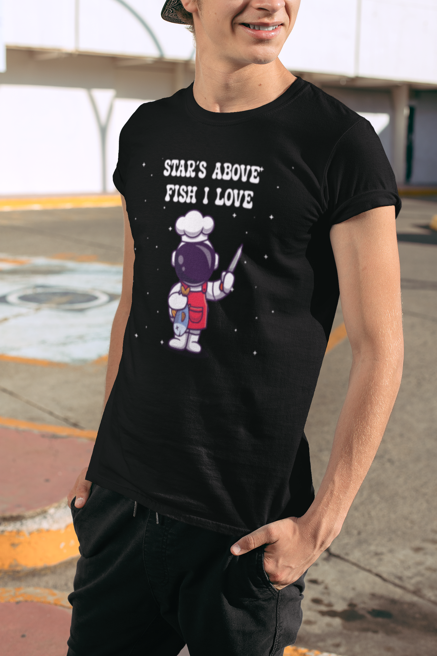 Stars Above Fish I Love National Astronaut Day Unisex Graphic T Shirt