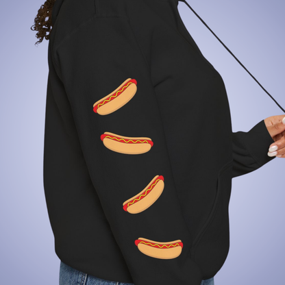 Im Just Here for the Hot Dogs Sleeve Print Hoodie | Hot Dog Lover Gift White