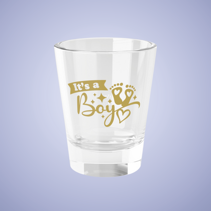 Its a Boy Baby Announcement Gender Reveal Shot Glass Gold