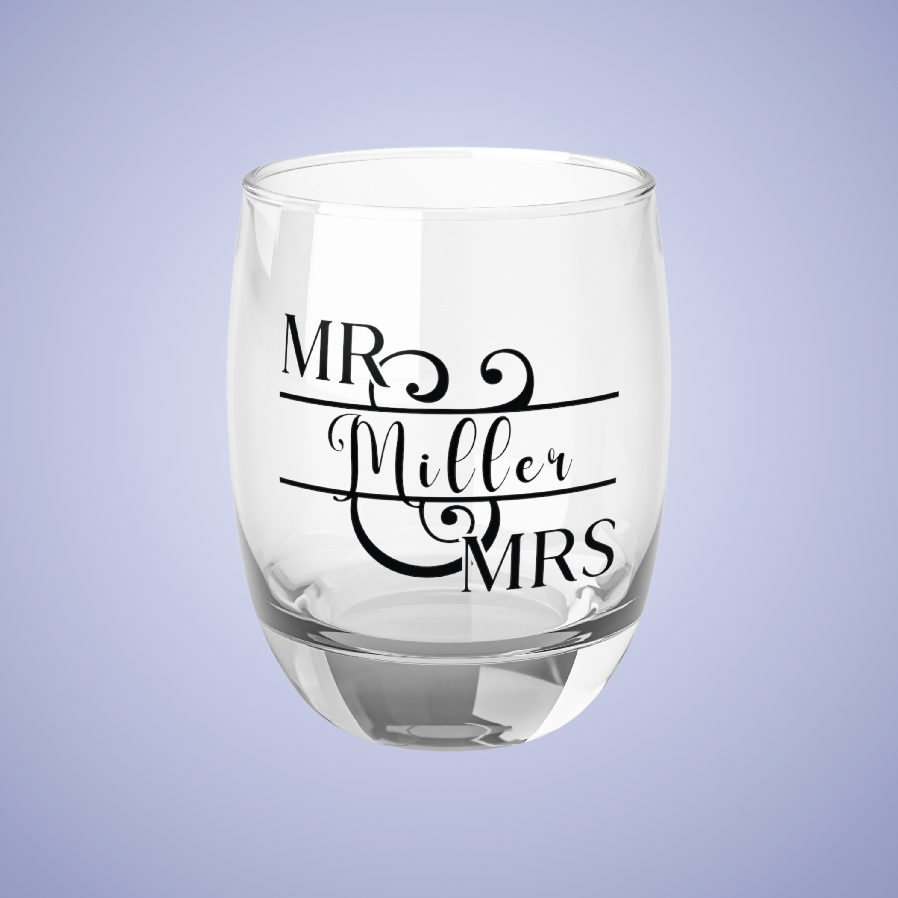 Mr & Mrs Personalized Wedding Engagement Whiskey Glass Black