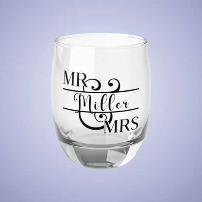 Mr & Mrs Personalized Wedding Engagement Whiskey Glass Black