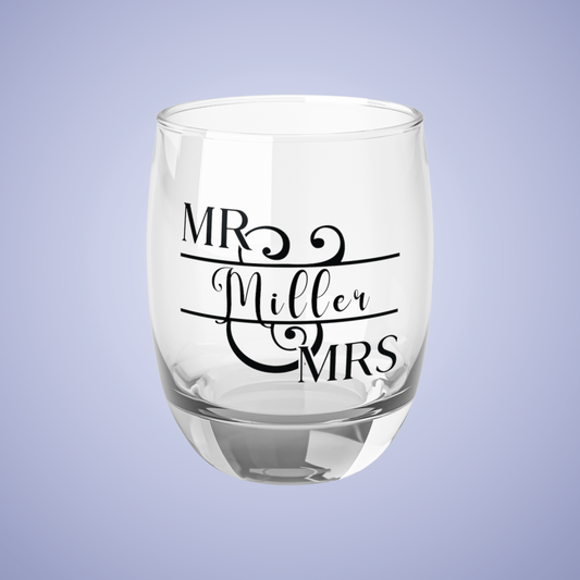 Mr & Mrs Personalized Wedding Engagement Whiskey Glass Black