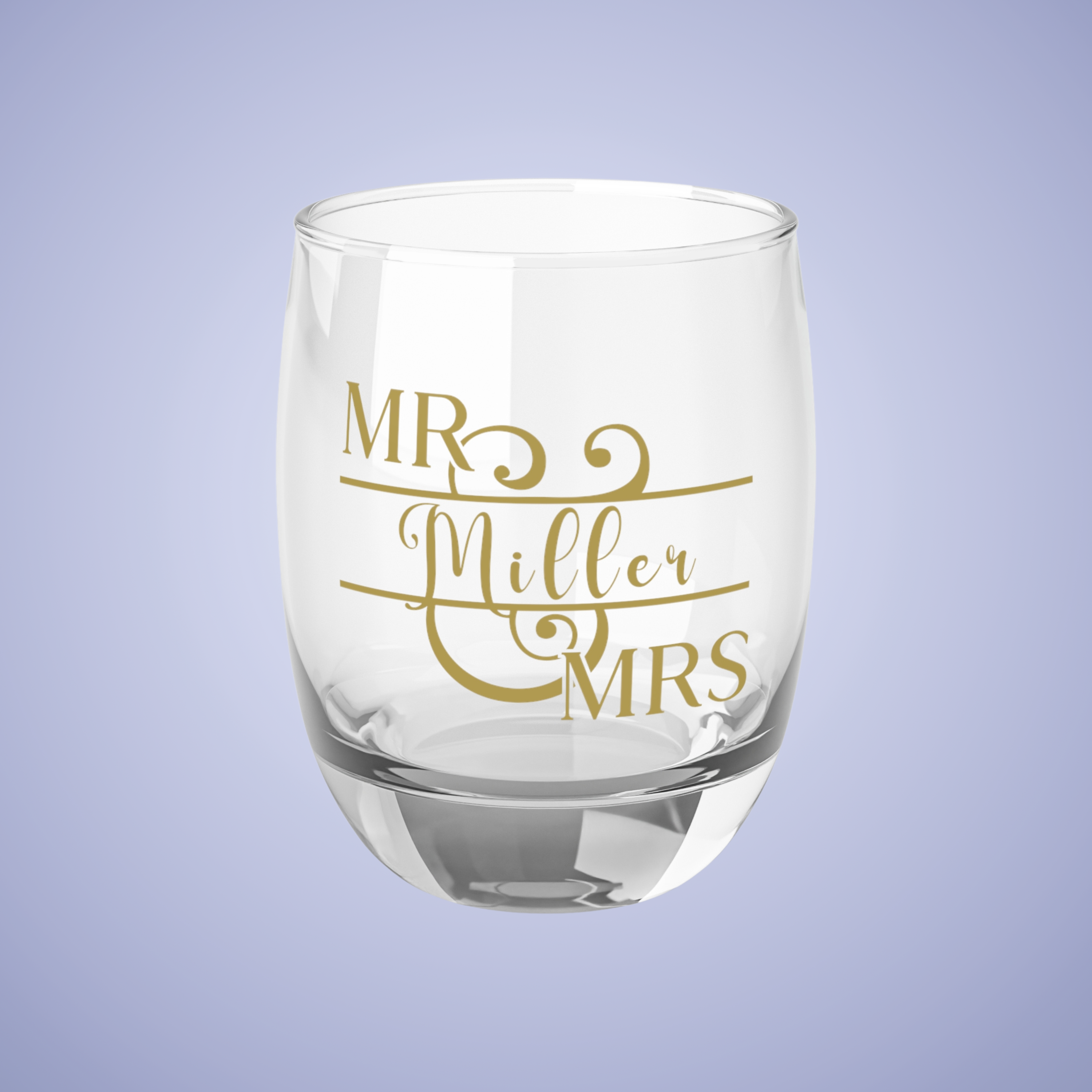 Mr & Mrs Personalized Wedding Engagement Whiskey Glass Gold