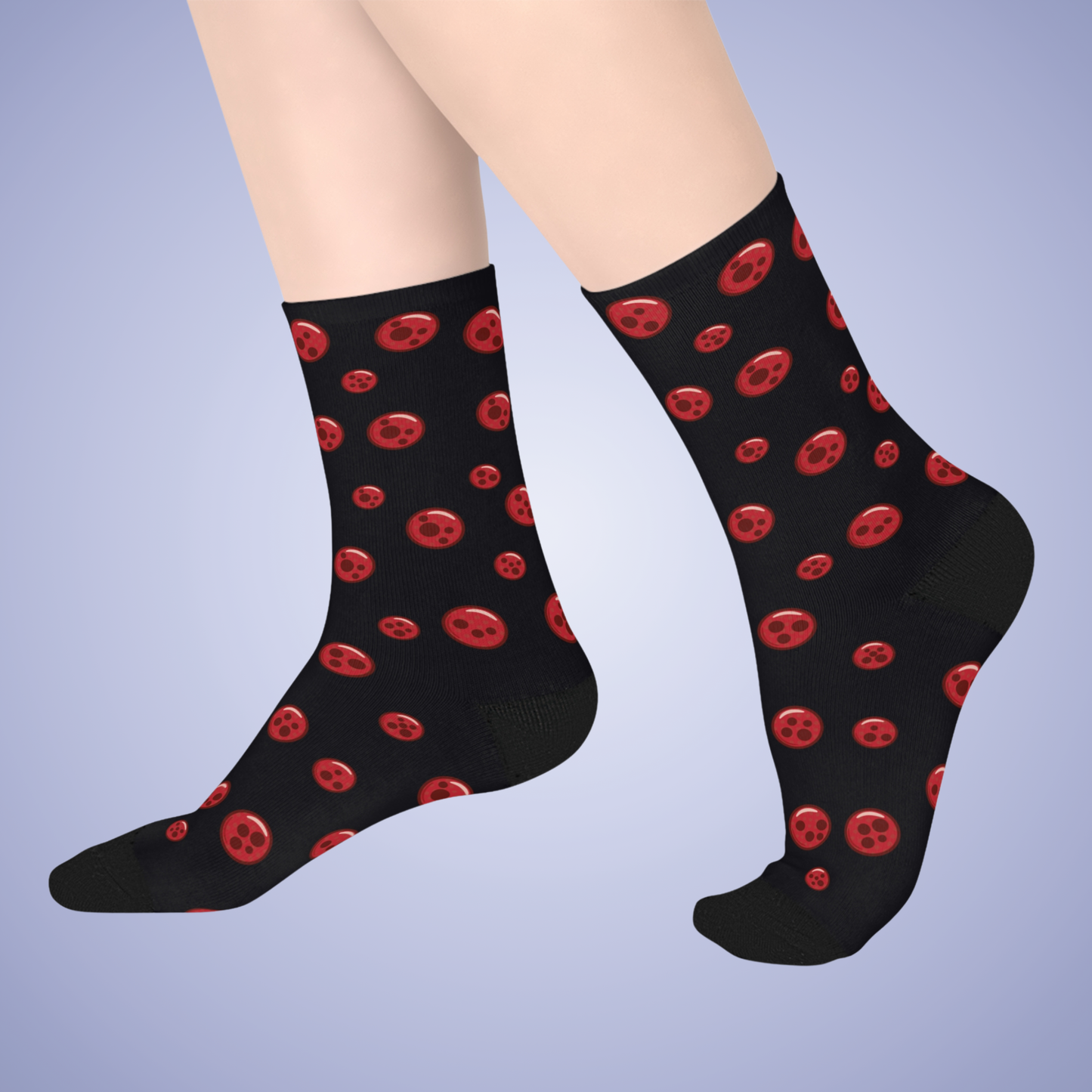Pepperoni Patterned Black Mid Length Pizza Lover Socks Gift Apparel